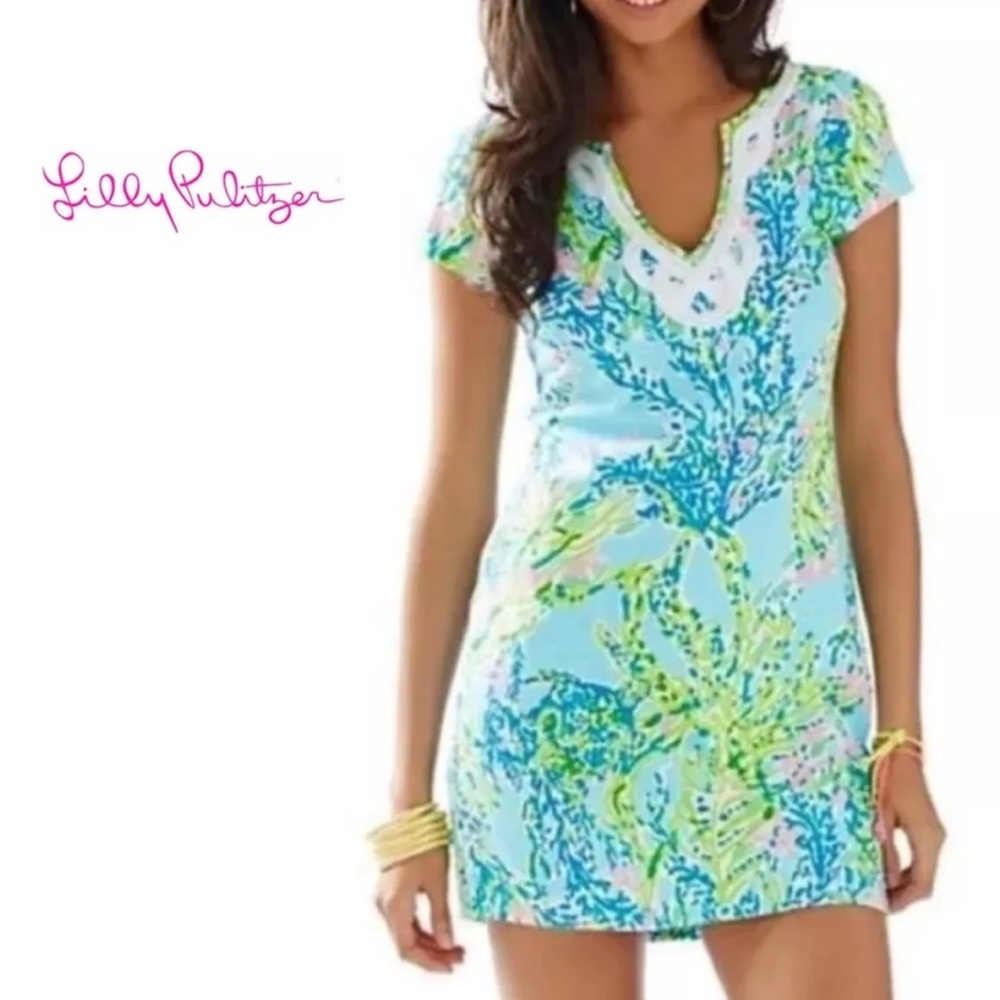 Lilly Pulitzer Blue Heaven Brewster Dress Short Sleeve V Neck Summer Preppy MED - Picture 3 of 3